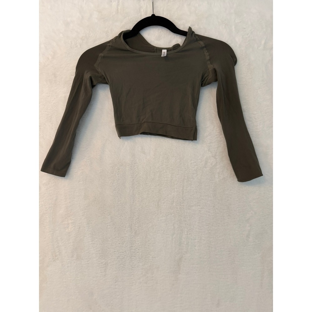 Spanx Womens Long Sleeve Crop Top Medium Olive Green Athletic Compression 20155R